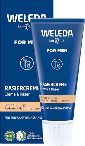 WELEDA Bio FOR MEN Rasiercreme, Naturkosmetik Rasierschaum für die Pflege und den Schutz der Haut bei Nassrasuren, sanfter Schaum für eine schonende Rasur für Männer (1 x 75 ml) im Sale